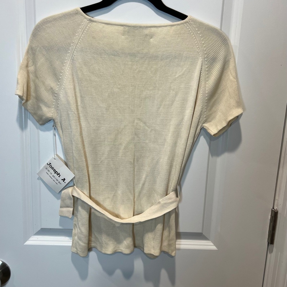 Joseph A Womens Silk Knit Top Belted Waist Cream Large NWT - Picture 5 of 8